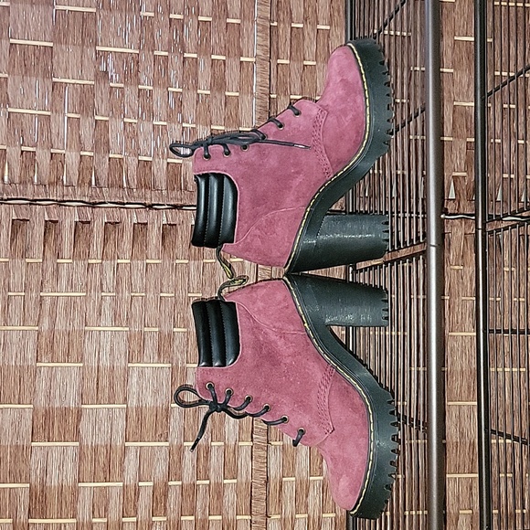 Dr. Martens Persephone Soft Buck Wine High Heel Ankle Boot - Picture 3 of 12